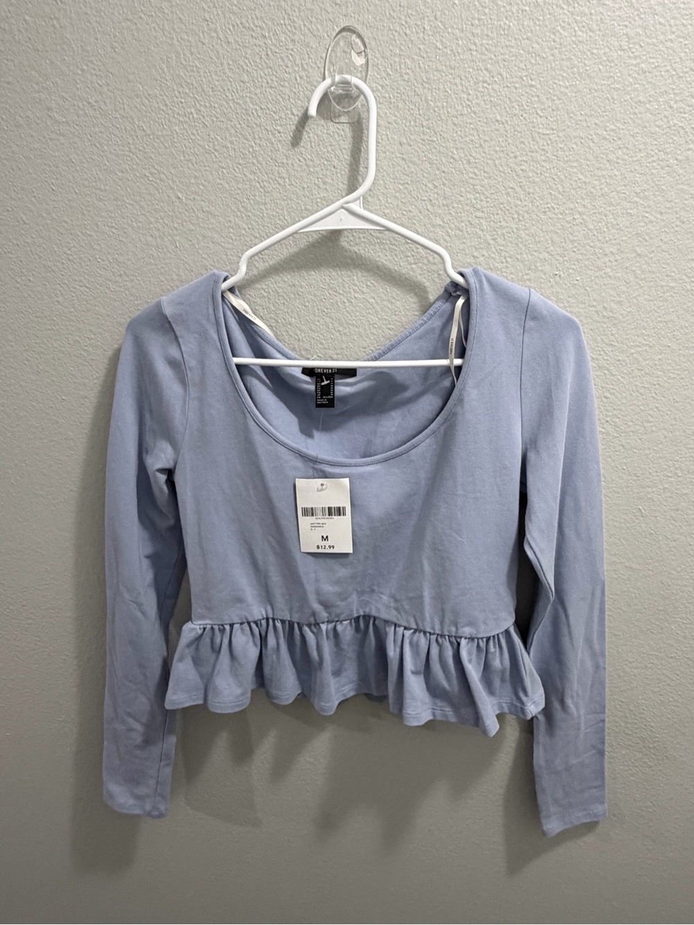 Forever 21 Light Blue Ruffled Crop Long Sleeve Top